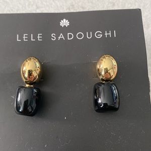 Lele Sadoughi Monaco Double Drop Stud Earrings Navy NWT